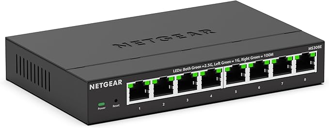 NETGEAR 8-Port Multi-Gigabit Ethernet Easy Smart Managed Essentials Switch (MS308E) - Managed, with 8 x 1G/2.5G, Desktop or Wall Mount, and Limited 5 Year Protection