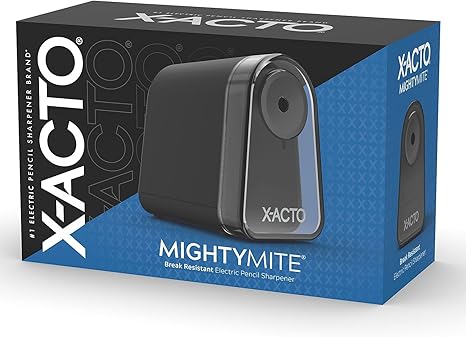 X-ACTO Pencil Sharpener, Mighty Mite Electric Pencil Sharpener, With Pencil Saver®, SafeStart® Motor, Black, 1 Count - Home, Office, School, Teacher Supplies
