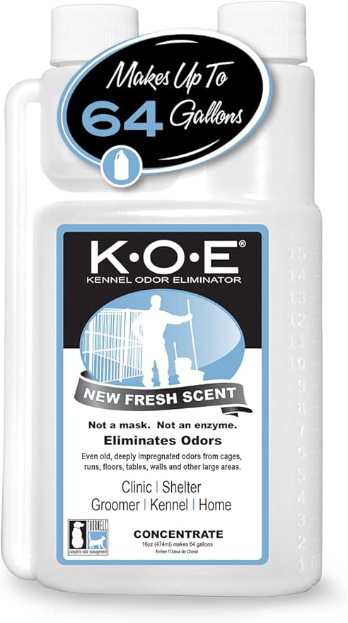 Thornell K.O.E. Odor Eliminator Concentrate for Strong Odors - Pet-Safe, Non-Enzymatic Formula for Cages, Runs, Home & Kennel (Fresh Scent, 16 oz)
