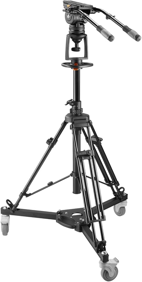 Ikan Air Assist Pedestal Kit w/Dolly, 0-8 Positions, w/7103H Fluid Head, 100mm Bowl, 33 lb. Capacity, 6 Foot Maximum Height (EI-7903-A) - Black