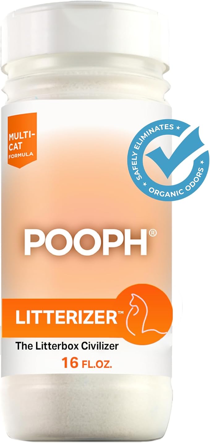 POOPH® LITTERIZER™ – The Litter Box Civilizer Helps Cut Litter Cost in Half Eliminates Organic Odor On-Contact Absorbs And Helps Keep Litter Dry NO Fragrance NO Harsh Chemicals Safe Effective