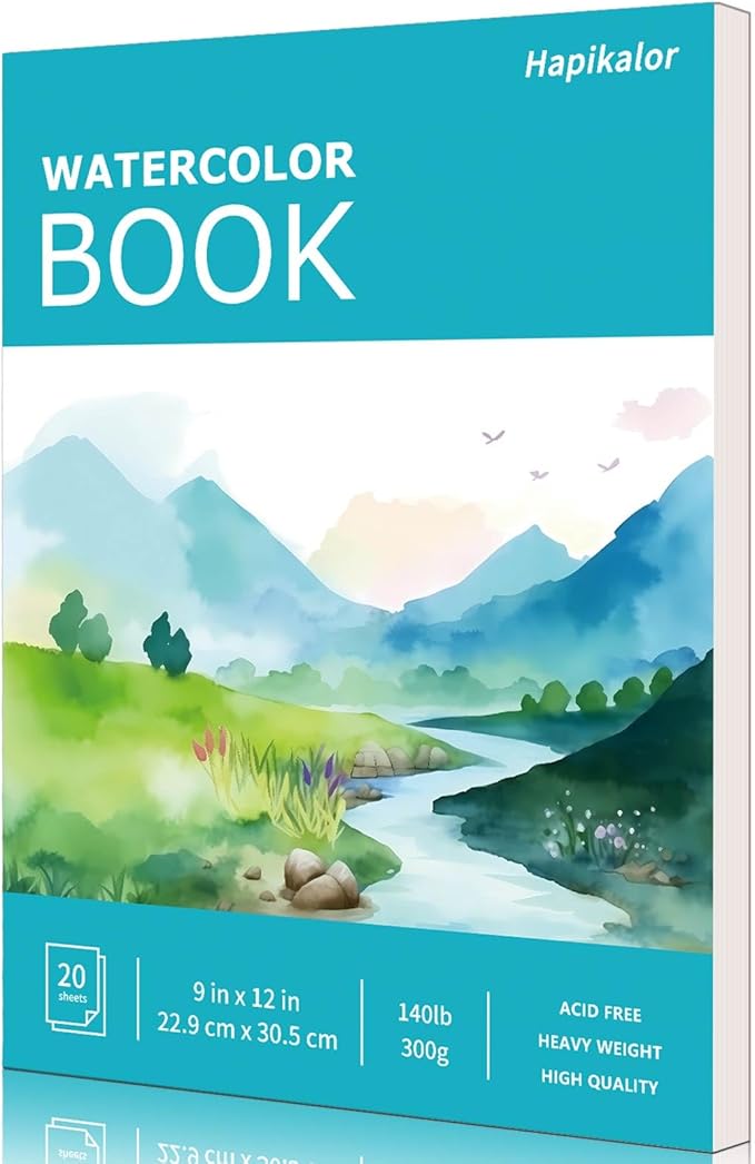 Hapikalor Watercolor Pad, 9"x12", 140 lb / 300 GSM, Artist Paper for Adults and Students, 20 Sheets, Teal