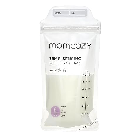Momcozy Breastmilk Storing Bags, Temp-Sensing Discoloration Milk Storing Bags for Breastfeeding, Disposable Milk Storage Bag with 6 Ounce Self Standing, No-Leak Milk Freezer Storage Pouches, 120pcs