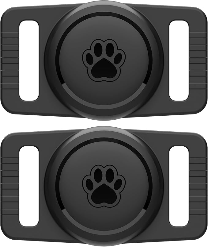 GOCII for Airtag Dog Collar Holder 2 Pack,Waterproof Dog Collar Holder for Apple AirTag, Silicone Air Tags Case for Dog Collars(Black)
