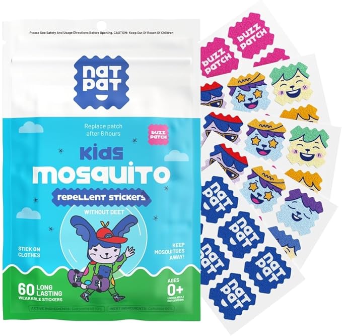 BuzzPatch Mosquito Patch Stickers for Kids (60 Pack) - The Original All Natural Citronella Essential Oil Insect Patch, Plant Based Ingredients, Non-Toxic, DEET Free, for Toddlers, Kids