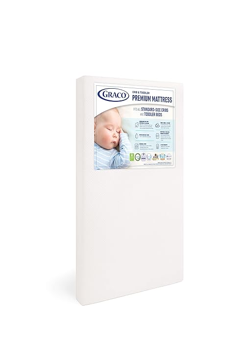 Graco Premium Crib & Toddler Mattress – GREENGUARD Gold Certified & CertiPUR-US Certified, Fits All Standard Crib & Toddler Beds, Waterproof Sleep Surface, Machine-Washable Outer Cover for Easy Care