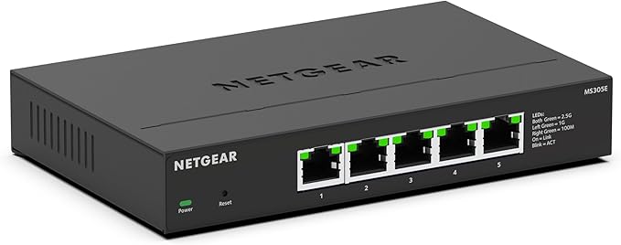 NETGEAR 5-Port Multi-Gigabit Ethernet Easy Smart Managed Essentials Switch (MS305E) - Managed with 5 x 1G/2.5G, Desktop or Wall Mount, and Limited 5 Year Protection
