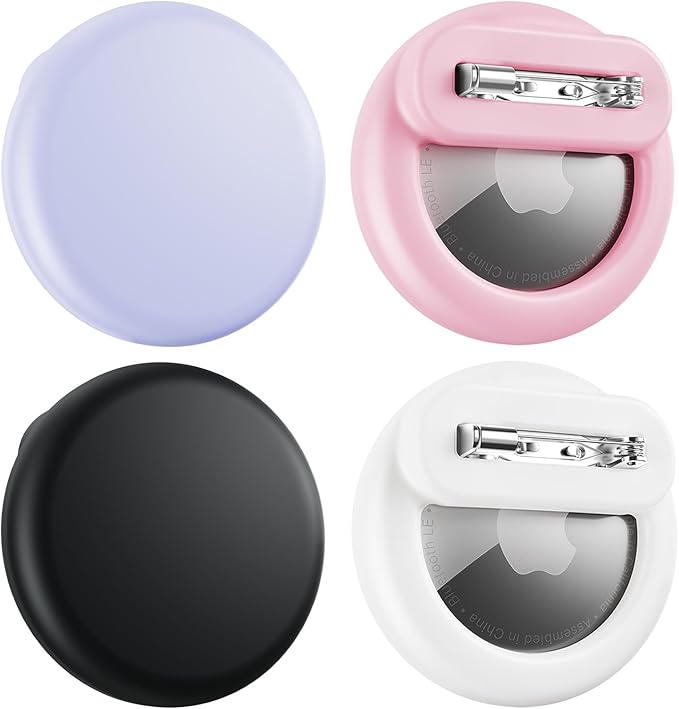 Air Tags-4 Pack Apple Kids Hidden Case, Airtag Tracker for Kid, AirTag Hidden Kids Holder with Invisible Pin, Anti Lost, for Children, Elderly, Luggage, Clothing (Black White Pink Purple)