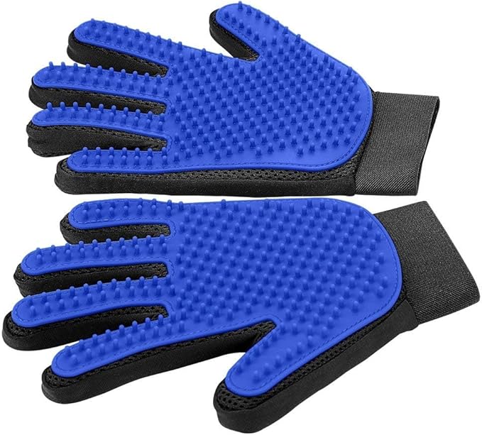 [Upgrade Version] Pet Grooming Glove - Gentle Deshedding Brush Glove - Efficient Pet Hair Remover Mitt - Enhanced Five Finger Design - Perfect for Dog & Cat with Long & Short Fur - 1 Pair (BLUE)