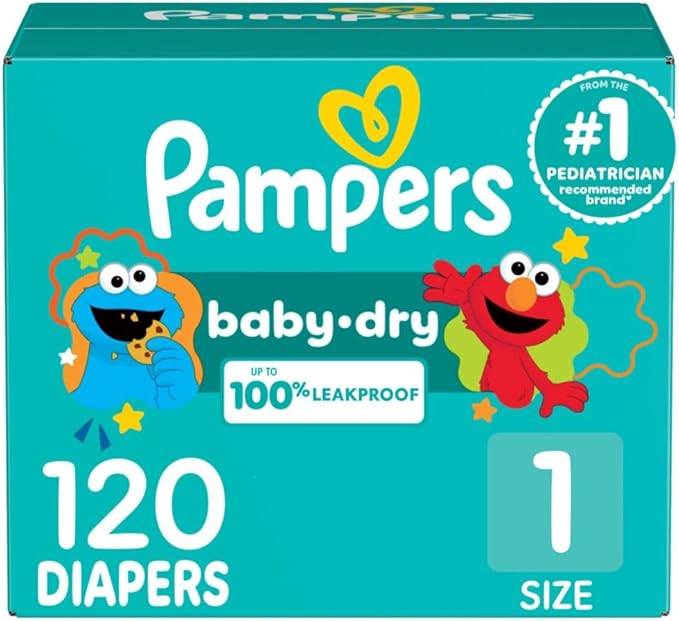 Pampers Diapers - Baby Dry - Size 1, 120 Count, Absorbent Disposable Infant Diaper (Packaging May Vary)