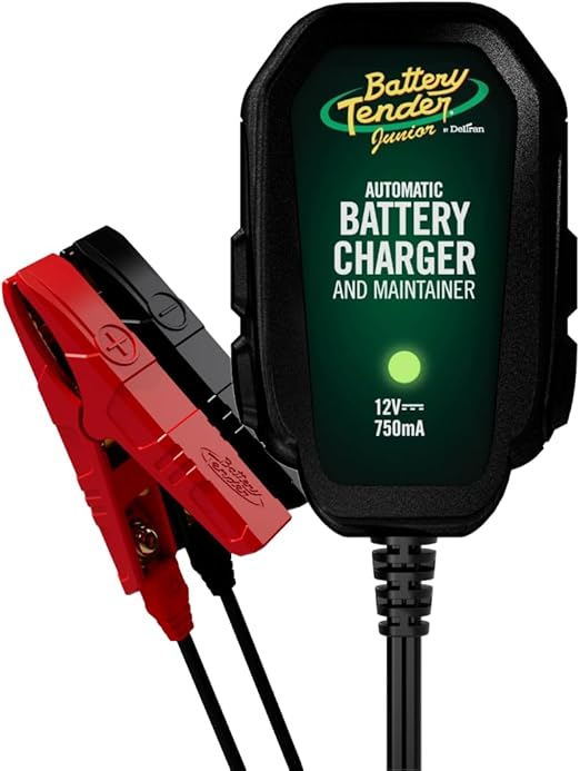 Battery Tender Junior 12V Charger and Maintainer: Automatic 12V Powersports Battery Charger and Maintainer for Motorcycle, ATVs, and More - Smart 12 Volt, 750mA Battery Float Chargers - 021-0123