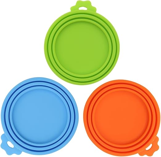 SHENGQIDZ 3 Pack Pet Food Can Covers Universal Can Lids Safe/Silicone Dog&Cat Food Can Lid Covers (green+blue+orange)