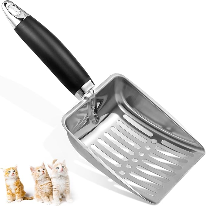 Cat Litter Scoop - Metal Medium Cat Litter Scoop-Sturdy Mesh Scooper - Mesh Shovel-Easy to Clean - Suitable for Cat Litter Box - Light Black