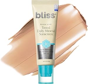Bliss Block Star Tinted Face Sunscreen SPF 30-1.4 fl oz. - 100% Mineral Broad Spectrum Sunscreen With Zinc Oxide & Titanium Dioxide - Non Greasy Invisible finish