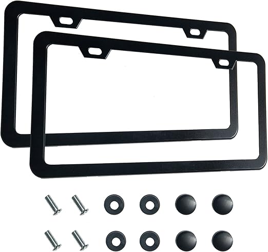 2PCS Premium Matte Black License Plate Frames, 2 Holes Solid Rust-Proof Aluminum License Plate Holder, Universal Car License Plate Frame for Women and Man Includ Screws, by Lengnoyp
