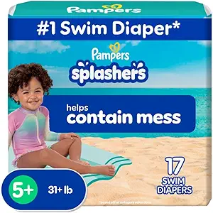 Pampers Swim Diapers - Splashers - Size 5+, 17 Count, Gap-Free Disposable Baby Swimming Pants