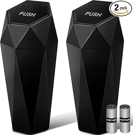 HOTOR Car Trash Can with Lid - 2 Pack, Car Accessories for Interior, Leakproof Vehicle Garbage Can with 30 Attached Trash Bags, Multipurpose Organizers and Storage for Home, Office, Black