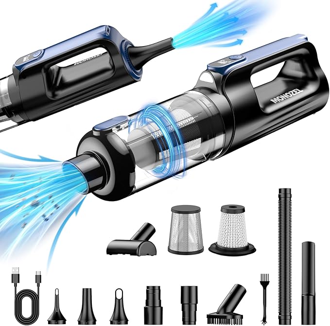 Car Vacuum Portable Cordless, 18000Pa 2 in 1 Cleaner&Air Duster, 130W Brushless Motor Handheld Vacuum Cordless with 7800mAh Battery, LED Light, Multi-Nozzles for Car, Home, Office, Pet