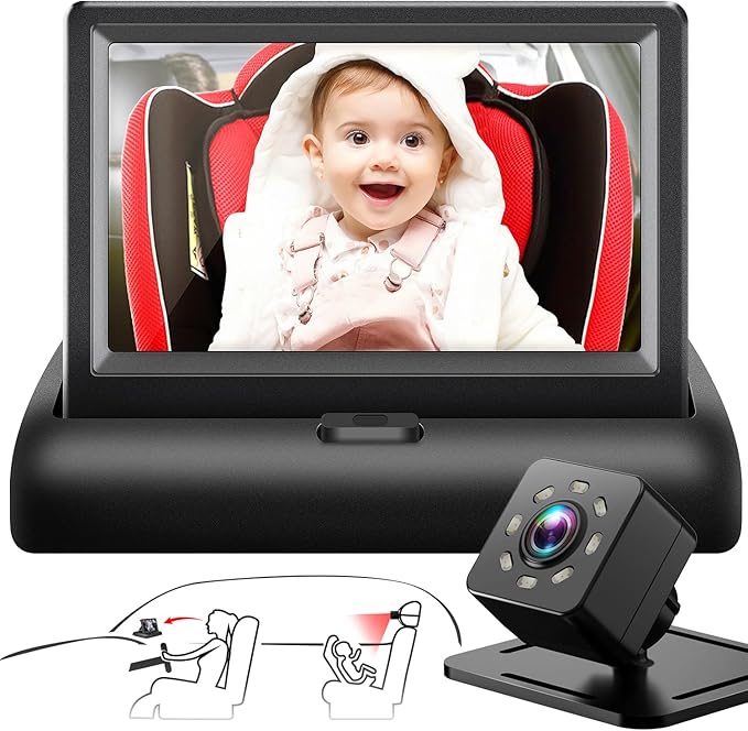 Baby Car Mirror with 4.3'' HD Night Vision Function Display, Safety Car Seat Camera with Wide Crystal Clear View, Easily Observe The Baby’s Move(Not USB)