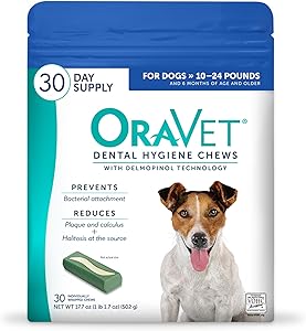 ORAVET Dental Chews for Dogs, Oral Care and Hygiene Chews (Small Dogs, 10-24 lbs.) Blue Pouch, 30 Count