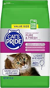 Cat's Pride Premium Lightweight Clumping Litter: Pure & Fresh - Up to 10 Days of Powerful Odor Control - Multi-Cat, Scented, 18 Pounds