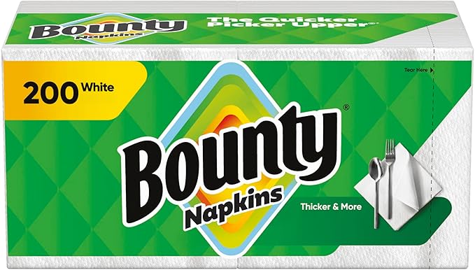 Bounty Paper Napkins, White, 200 Count, Packaging may vary