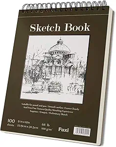 Fuxi 9" x 12" Sketch Book, Top Spiral Bound Sketch Pad, 1 Pack 100 Sheets 68lb/100gsm Drawing Paper, Acid Free Art Sketchbook Blank Painting Writing Drawing Pad for Kids Beginners Artists.