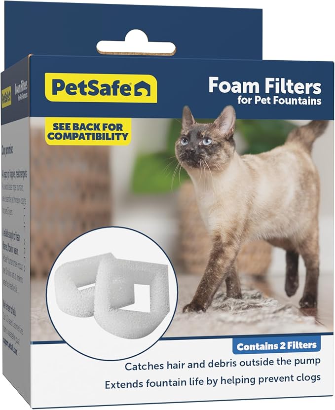 PetSafe Drinkwell Replacement Foam Filters - Compatible with PetSafe Ceramic and Stainless Steel Pet Fountains for Water Dispensers, 2 Pack (PAC00-13711)