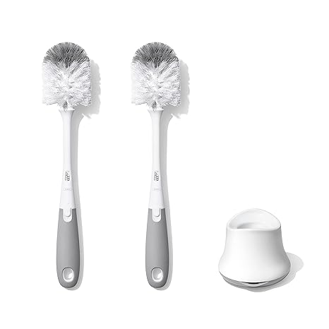 OXO Tot Bottle Brush with Nipple Cleaner and Stand – Gray, 2-Pack