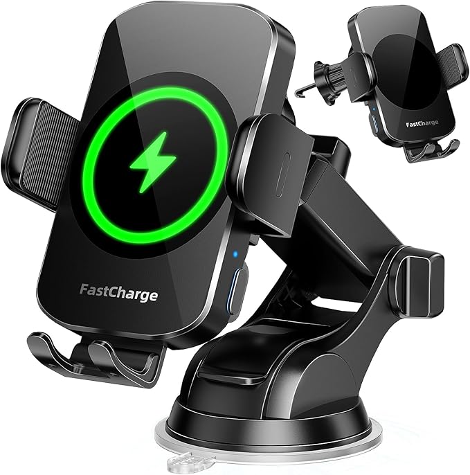 Wireless Car Charger, Fast Charging Phone Holder 3 in 1 Phone Mount Auto Clamping Car Accessories Compatible with iPhone 16 15 14 13 12 11 Xs XR, Samsung S23 Ultra S22 S21 S20/S10+ S9(Midnight Black)