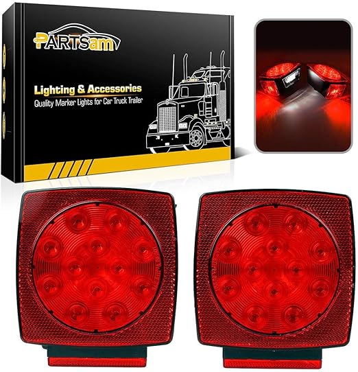 Partsam 12V Waterproof Square Led Trailer Light,Red LED Stop Turn Tail License Brake Running Light Lamp for Trailers Under 80" Boat Trailer Truck Marine Camper RV Snowmobile,IP68,DOT Compliant