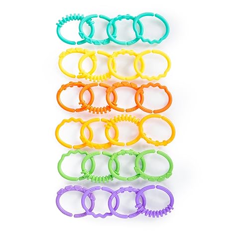 Bright Starts Lots of Links Rings Toys for Stroller or Carrier Seat, BPA-Free, Ages 0 Months Plus, Multicolor, 24 Count