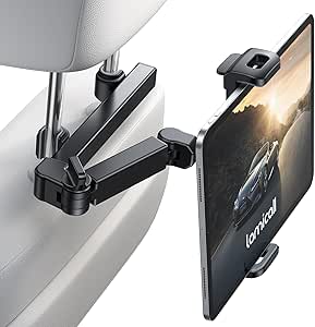 Lamicall Car Headrest Tablet Holder - [3 in 1 Extension Arm] Adjustable Tablet Car Mount for Back Seat, Road Trip Essentials for Kids, for 4.7-11" Device Like iPad Pro, Air, Mini, Galaxy, Fire, Black