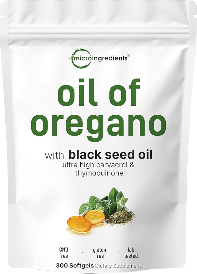 Micro Ingredients Oil of Oregano Softgels, 300 Count | 2 in 1 Formulated with Black Seed Oil, 4X Strength Carvacrol & Thymoquinone | Plant Based, Non-GMO, & Immune Support