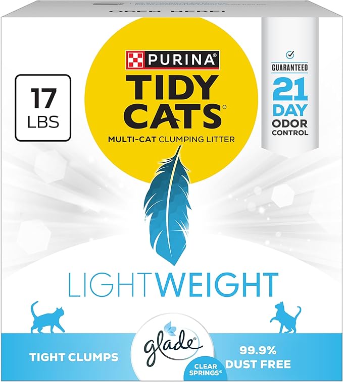 Purina Tidy Cats Low Dust, Multi Cat, Clumping Cat Litter, LightWeight Glade Clear Springs - 17 lb. Box, Packaging May Vary