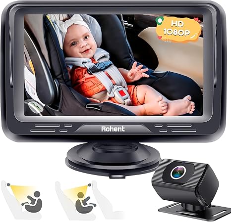 Rohent Baby Car Camera HD 1080P - Rear-Facing Infant Monitor with Night Vision Car Camera for Baby 150° Wide-Angle Lens Anti-Glare Screen Easy Install 360° Adjustable Display