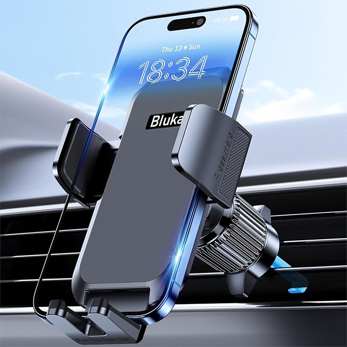 Blukar Car Phone Holder, Air Vent Car Phone Mount Cradle for Car 360° Rotation [2023 Upgraded Ultra Stable Hook Clip] - One Button Release Function for iPhone, Galaxy All 4.0''-7.0'' Phones​