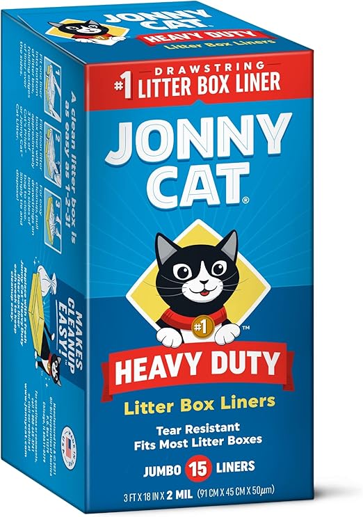 Jonny Cat, Heavy Duty, Jumbo, Litter Box Liners - Tear & Leak Resistant - Drawstring Close, 15 Count