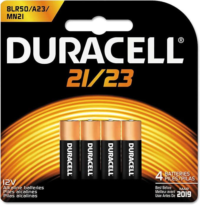 Duracell 21/23 12V Alkaline Battery, 4 Count Pack, 21/23 12 Volt Alkaline Battery, Long-Lasting for Key Fobs, Car Alarms, GPS Trackers, and More