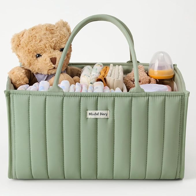 Blissful Diary Baby Diaper Caddy Organizer, Stylish Storage Basket for Newborn Essentials and Diaper Station, Gift for Baby Shower and Registry Must-Have, Sage Green