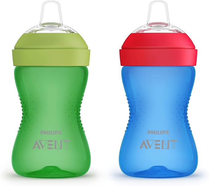 AVENT Philips Spout Sippy Cup with Soft Spout and Leak-Proof Design, Blue/Green, 10oz, 2pk, SCF801/21