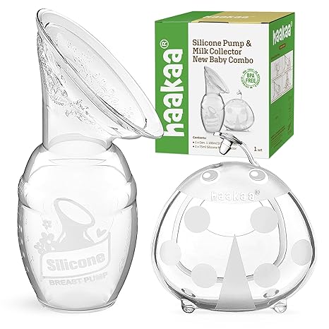 haakaa Manual Breast Pump for Breastfeeding 4oz/100ml and Ladybug Milk Collector 2.5oz/75ml Combo, Food-Grade Silicone