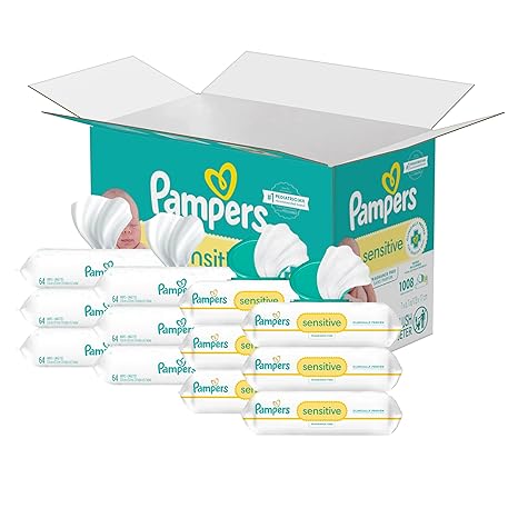 Pampers Sensitive Baby Wipes, Water Based, Hypoallergenic and Unscented, 8 Flip-Top Packs, 4 Refill Packs (1008 Wipes Total)