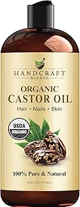 Handcraft Blends Organic Castor Oil - 16 Fl Oz - 100% Pure and Natural - Premium Grade Carrier Oil for Hair Growth, Eyelashes and Eyebrows - Hair and Body - Expeller-Pressed & Hexane-Free