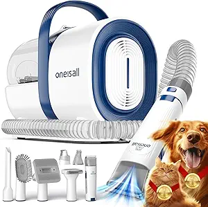 oneisall Dog Grooming Vacuum, Pet Grooming Vacuum with Clipper Nail Grinder, 1.5L Dust Cup Dog deshedding Vacuum Brush with 7 Pet Grooming Tools for Shedding Pet Hair, Home Cleaning