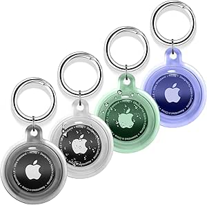 Pautas 4 Pack Airtag Holder, case Waterproof Apple Air Tag with Keychain, Shockproof & Dustproof Holders for Pet Tracking, Bags, Kids, Keys, Luggage（4 Colors）, Black/Clear/Green/Purple