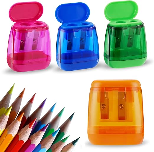 Sonuimy Pencil Sharpeners, 4 Pcs Pencil Sharpeners Manual,Dual Holes Compact Colored Handheld Pencil Sharpener for Kids with Lid Adults Students School Class Home Office (Covered)