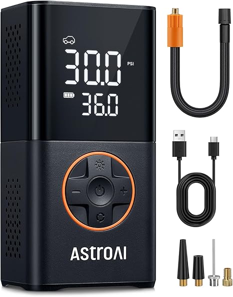 AstroAI L7 Tire Inflator Portable Air Compressor Cordless Mini Bike Pump with Digital Dual Values Display, 150 PSI Car Tires Air Pump with LED Lights&Pressure Gauge for Auto, Motorcycles, Bikes, Balls