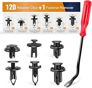 GOOACC GRC-30 120PCS Car Retainer 6.3mm 8mm 9mm 10mm Expansion Screws Replacement Kit Bumper Push Rivet Clips, 1PC Fastener Remover