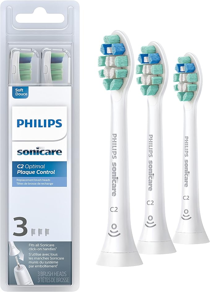 Genuine Philips Sonicare Optimal Plaque Control replacement toothbrush heads, HX9023/65, BrushSync™ technology, White 3-pk